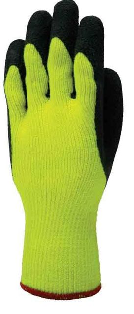 GLOVE STRING KNIT HI-VIZ;YELLOW RUBBER PALM COAT - Latex, Supported